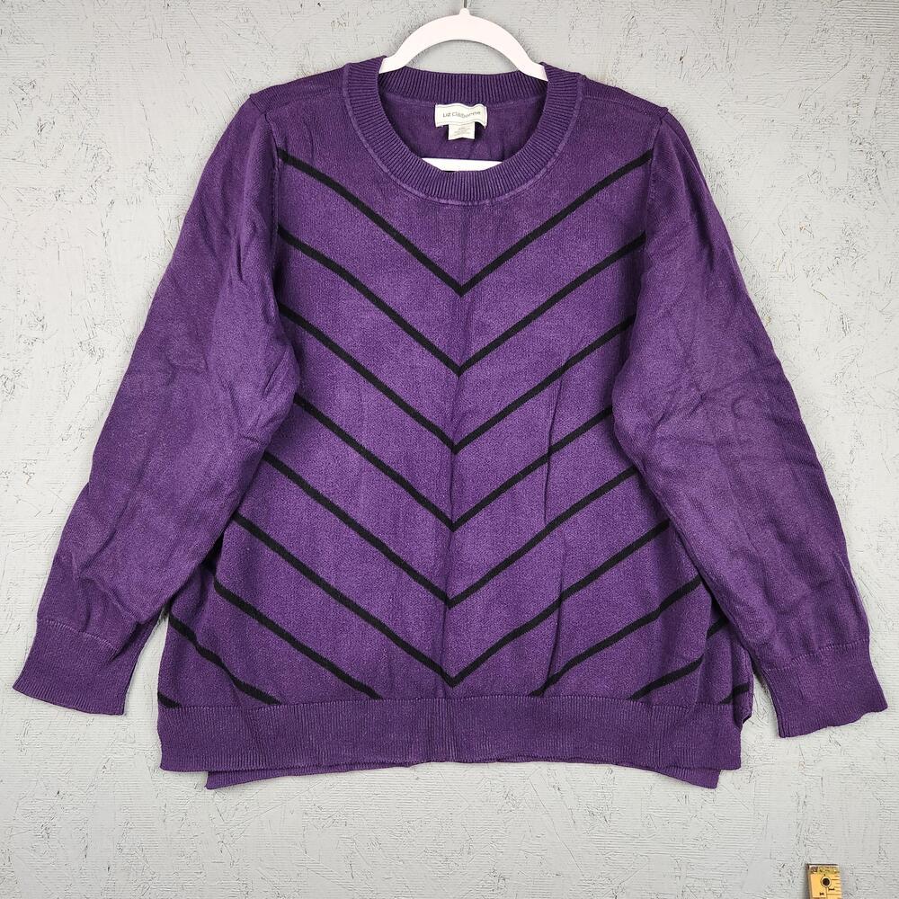 Vintage Liz Claiborne Sweater Womens 2XL Purple Black Chevron Stripe Pullover